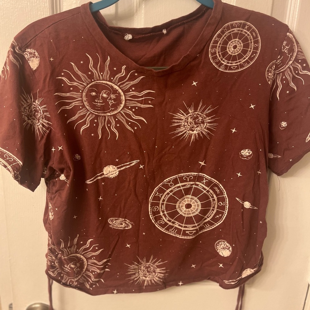 Astro Sun and Moon Crop Top - Maroon